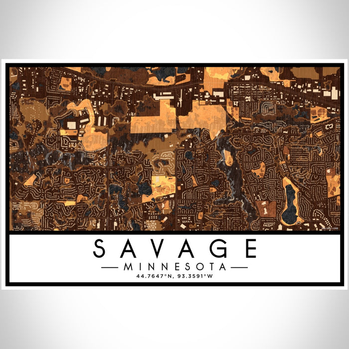 Savage Minnesota Map Print Landscape Orientation in Ember Style With Shaded Background