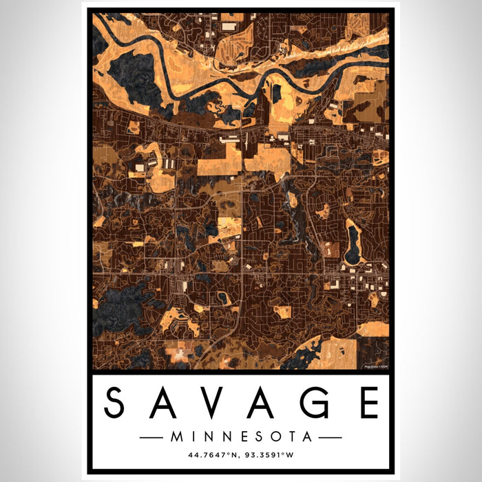 Savage Minnesota Map Print Portrait Orientation in Ember Style With Shaded Background