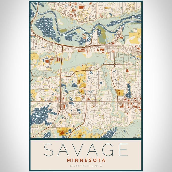 Savage Minnesota Map Print Portrait Orientation in Woodblock Style With Shaded Background