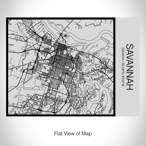 Rendered View of Savannah Georgia Map on 20oz Stainless Steel Insulated Bottle with Bamboo Top with printed Tactile Lines Map in Black