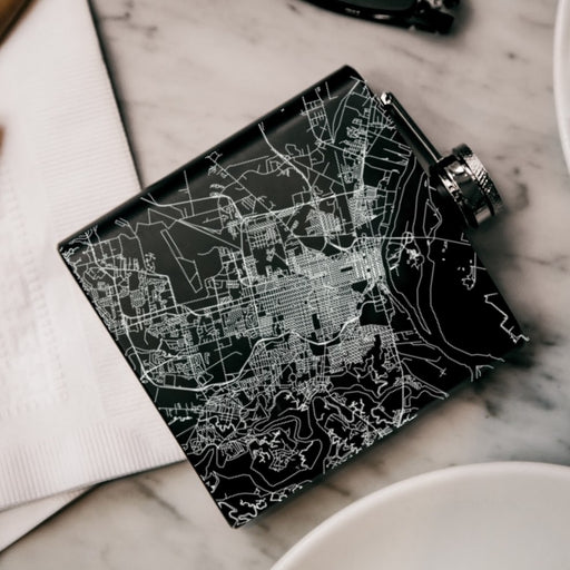 Savannah Georgia Custom Engraved City Map Inscription Coordinates on 6oz Stainless Steel Flask in Black