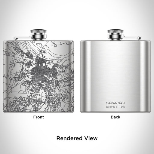 Rendered View of Savannah Georgia Map Engraving on 6oz Stainless Steel Flask