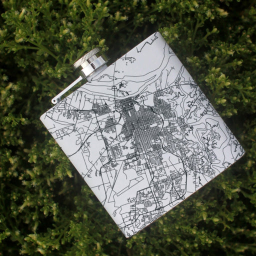 Savannah Georgia Custom Engraved City Map Inscription Coordinates on 6oz Stainless Steel Flask in White