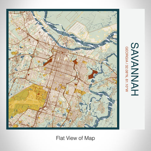 Rendered View of Savannah Georgia Map on 17oz Stainless Steel Insulated Tumbler in Woodblock Map Style