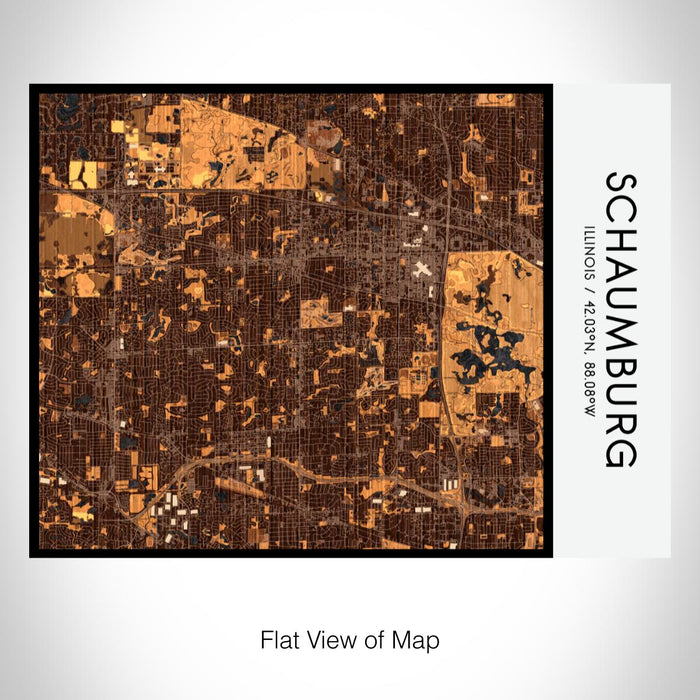 Rendered View of Schaumburg Illinois Map on 20oz Stainless Steel Insulated Bottle with Bamboo Top with printed ember style map