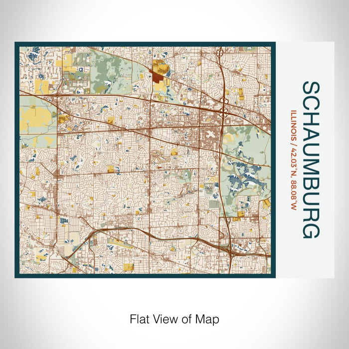 Rendered View of Schaumburg Illinois Map on 20oz Stainless Steel Insulated Bottle with Bamboo Top with printed woodblock style map