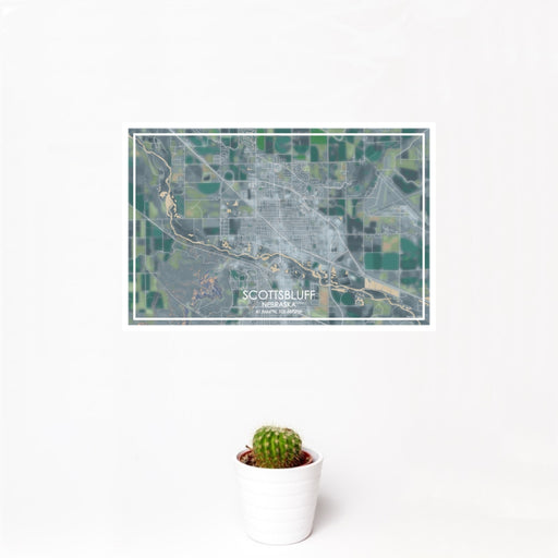 12x18 Scottsbluff Nebraska Map Print Landscape Orientation in Afternoon Style With Small Cactus Plant in White Planter