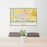 24x36 Scottsbluff Nebraska Map Print Lanscape Orientation in Woodblock Style Behind 2 Chairs Table and Potted Plant
