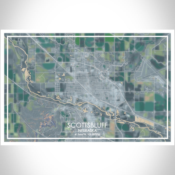 Scottsbluff Nebraska Map Print Landscape Orientation in Afternoon Style With Shaded Background