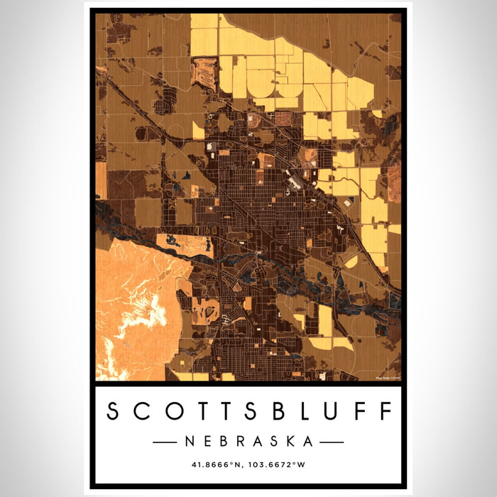 Scottsbluff Nebraska Map Print Portrait Orientation in Ember Style With Shaded Background