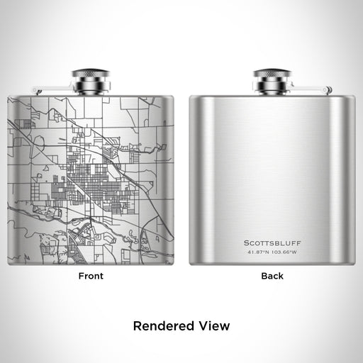 Rendered View of Scottsbluff Nebraska Map Engraving on 6oz Stainless Steel Flask