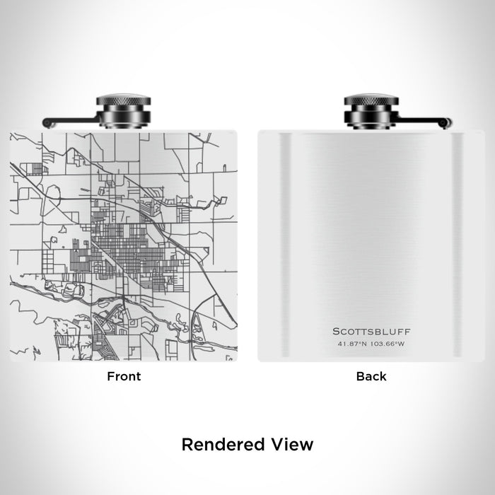 Rendered View of Scottsbluff Nebraska Map Engraving on 6oz Stainless Steel Flask in White