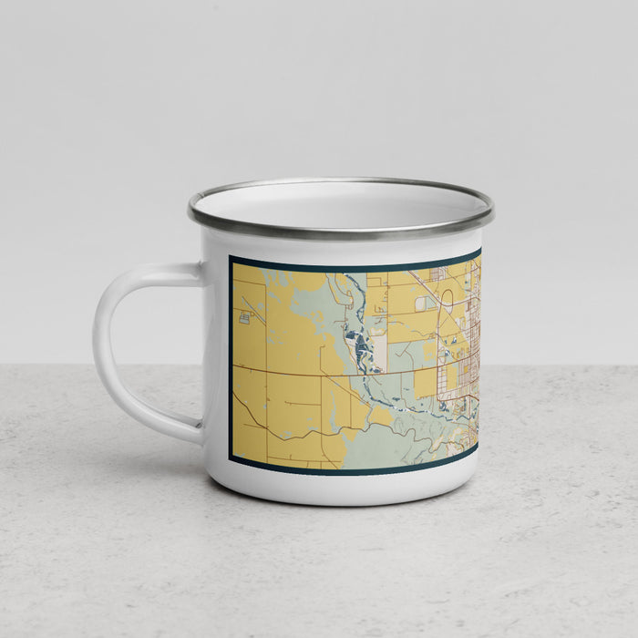 Left View Custom Scottsbluff Nebraska Map Enamel Mug in Woodblock