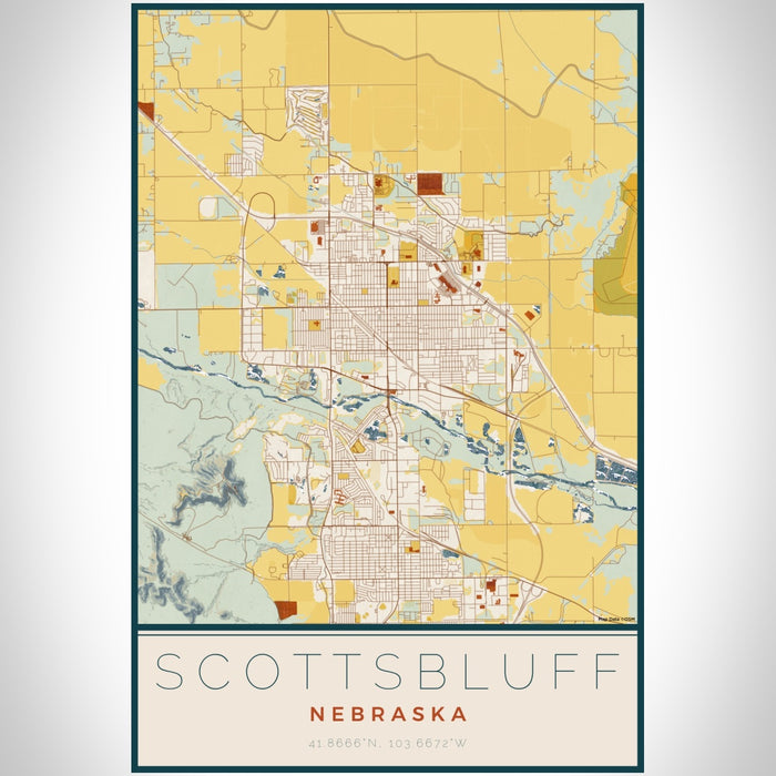 Scottsbluff Nebraska Map Print Portrait Orientation in Woodblock Style With Shaded Background