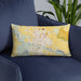 Custom Scottsbluff Nebraska Map Throw Pillow in Woodblock on Blue Colored Chair