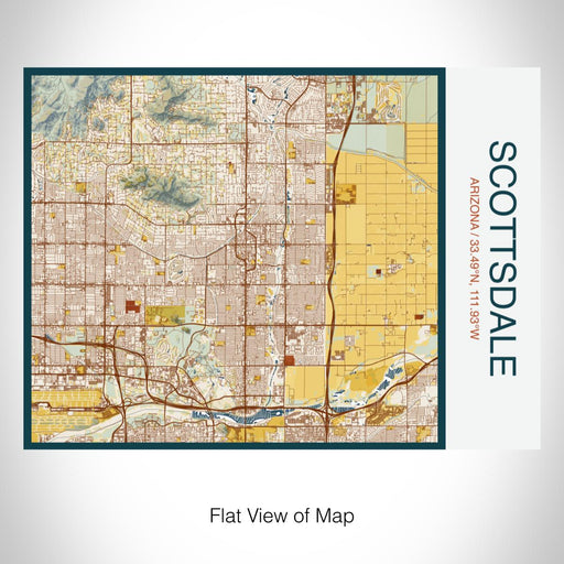 Rendered View of Scottsdale Arizona Map on 20oz Stainless Steel Insulated Bottle with Bamboo Top with printed woodblock style map