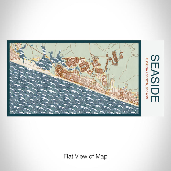 Rendered View of Seaside Florida Map on 17oz Stainless Steel Insulated Bottle with printed woodblock style map