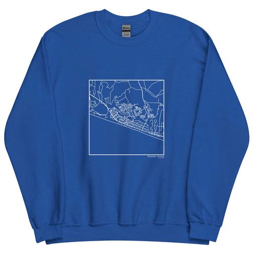 Seaside Florida  Map Unisex Crewneck Sweater with City inscription in Royal Blue