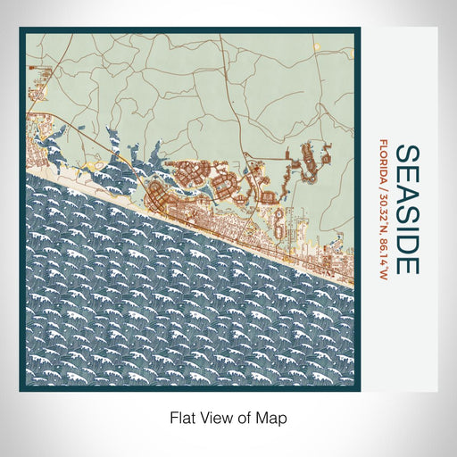 Rendered View of Seaside Florida Map on 17oz Stainless Steel Insulated Tumbler in Woodblock Map Style