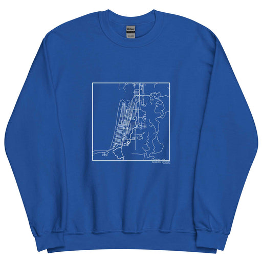 Seaside Oregon  Map Unisex Crewneck Sweater with City inscription in Royal Blue