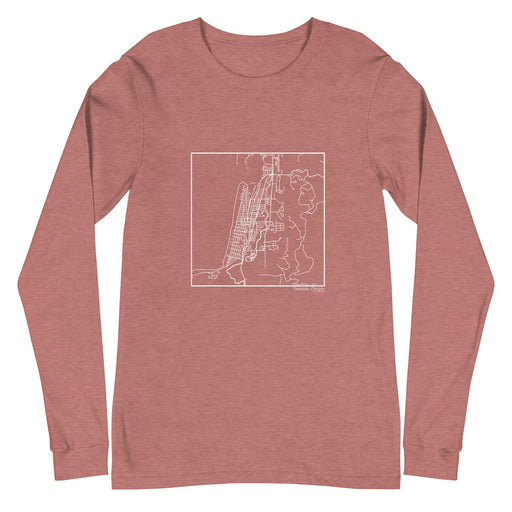 Seaside Oregon  Map Unisex Long-Sleeve T-shirt with City inscription in Heather Mauve