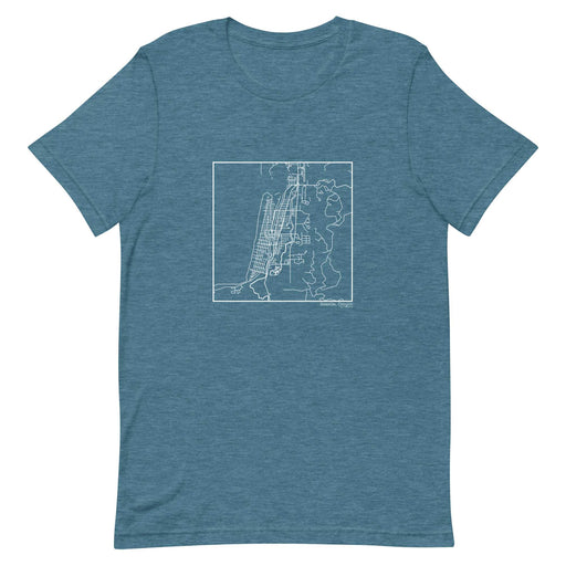 Seaside Oregon  Map Unisex T-Shirt with City inscription in Heather Teal