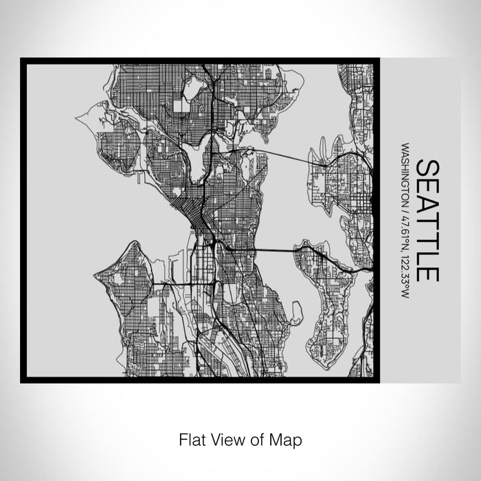 Rendered View of Seattle Washington Map on 20oz Stainless Steel Insulated Bottle with Bamboo Top with printed Tactile Lines Map in Black