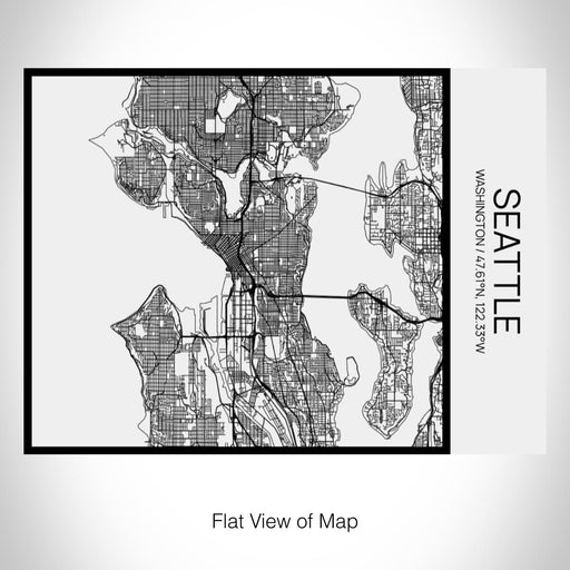 Rendered View of Seattle Washington Map on 20oz Stainless Steel Insulated Bottle with Bamboo Top in Matte White with printed Tactile Lines Map in Black