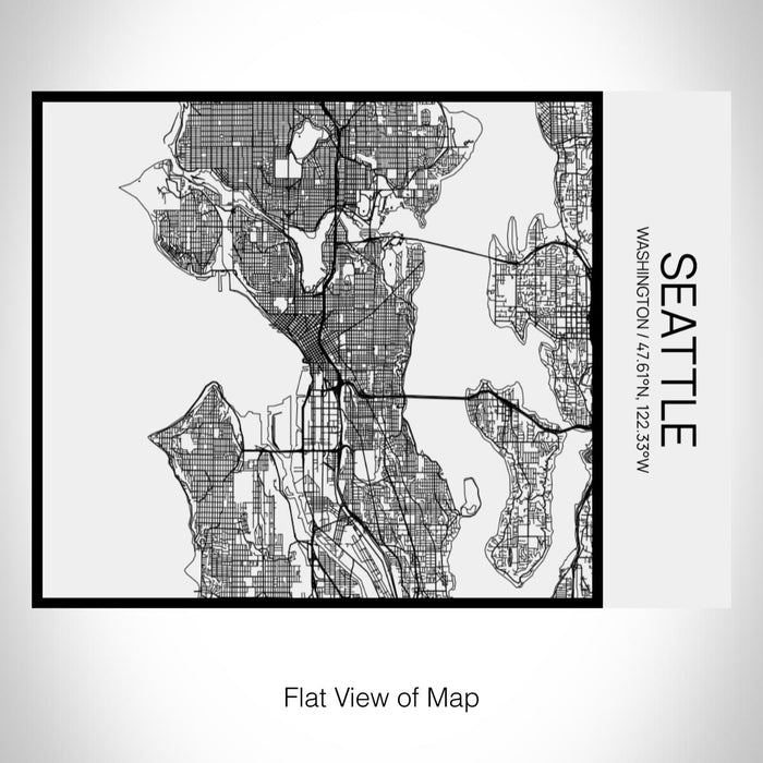 Rendered View of Seattle Washington Map on 20oz Stainless Steel Insulated Bottle with Bamboo Top in Matte White with printed Tactile Lines Map in Black