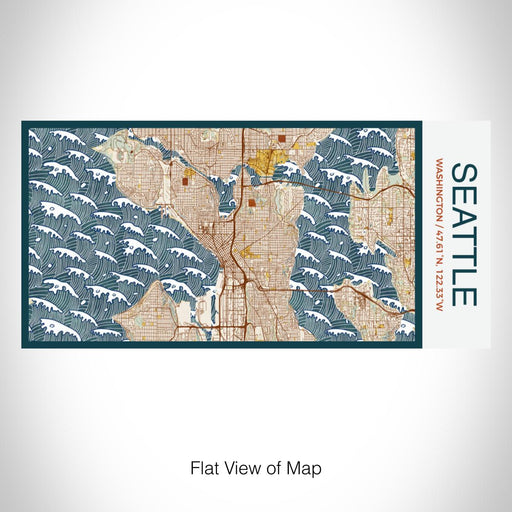 Rendered View of Seattle Washington Map on 17oz Stainless Steel Insulated Bottle with printed woodblock style map