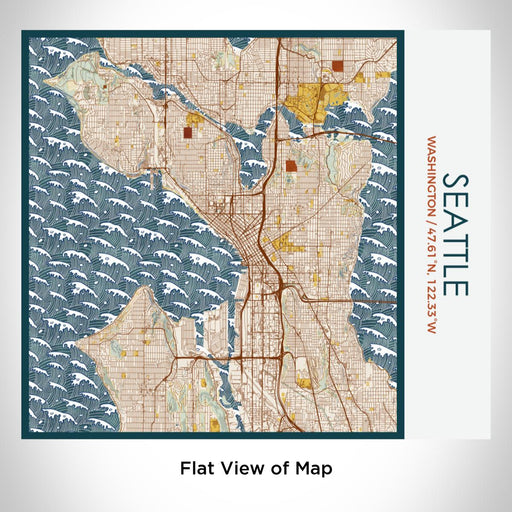 Rendered View of Seattle Washington Map on 17oz Stainless Steel Insulated Tumbler in Woodblock Map Style