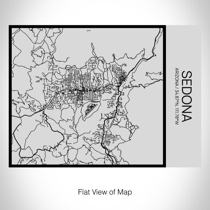 Rendered View of Sedona Arizona Map on 20oz Stainless Steel Insulated Bottle with Bamboo Top with printed Tactile Lines Map in Black