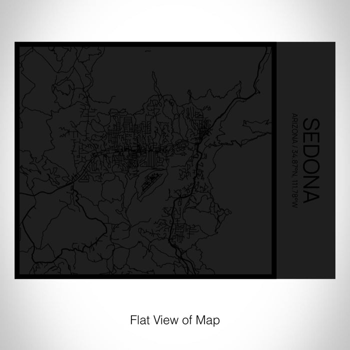 Rendered View of Sedona Arizona Map on 20oz Stainless Steel Insulated Bottle with Bamboo Top in Matte Black with printed Tactile Lines Map in Black