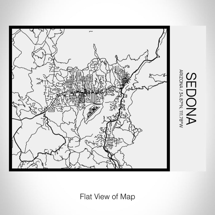 Rendered View of Sedona Arizona Map on 20oz Stainless Steel Insulated Bottle with Bamboo Top in Matte White with printed Tactile Lines Map in Black