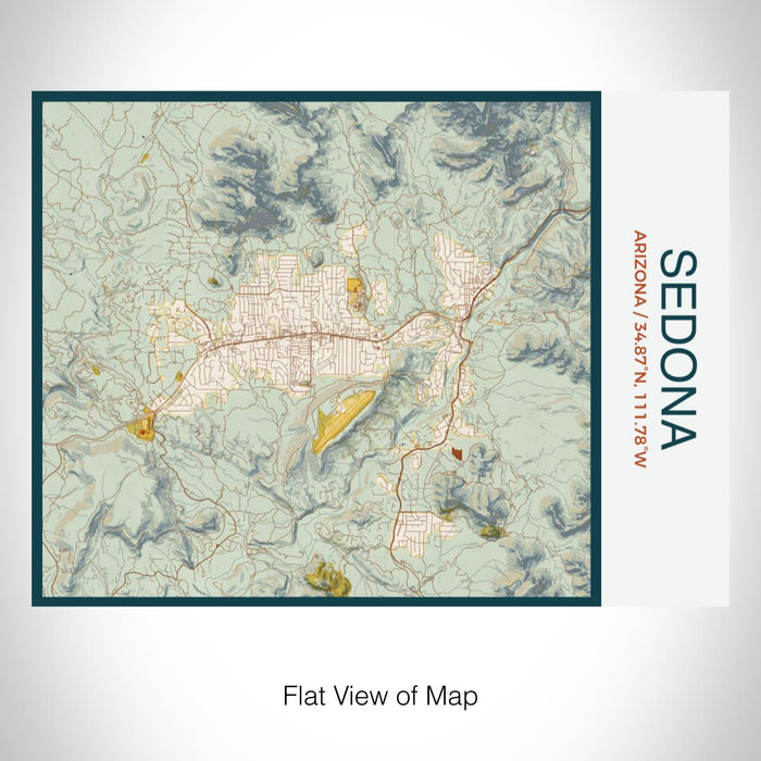 Rendered View of Sedona Arizona Map on 20oz Stainless Steel Insulated Bottle with Bamboo Top with printed woodblock style map