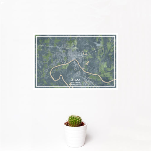 12x18 Selma Alabama Map Print Landscape Orientation in Afternoon Style With Small Cactus Plant in White Planter