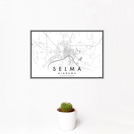 12x18 Selma Alabama Map Print Landscape Orientation in Classic Style With Small Cactus Plant in White Planter