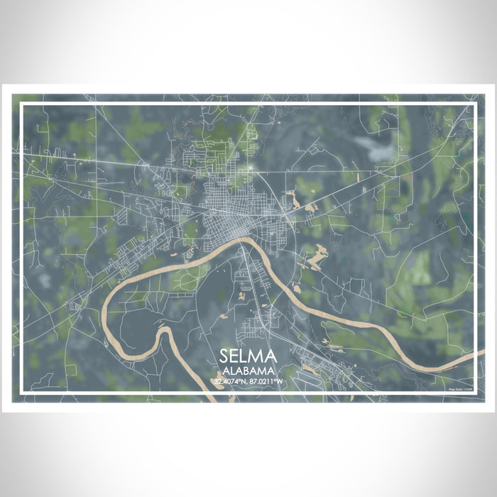 Selma Alabama Map Print Landscape Orientation in Afternoon Style With Shaded Background