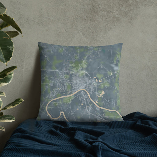 Custom Selma Alabama Map Throw Pillow in Afternoon on Bedding Against Wall