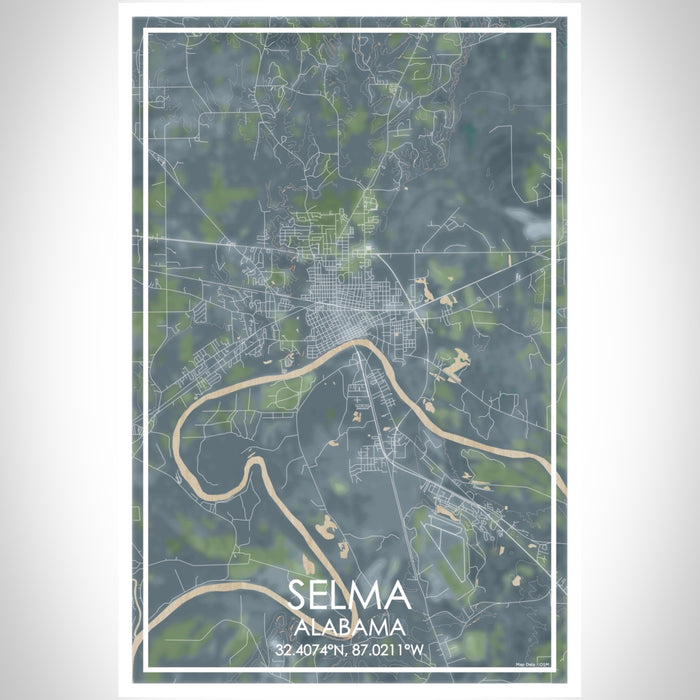 Selma Alabama Map Print Portrait Orientation in Afternoon Style With Shaded Background