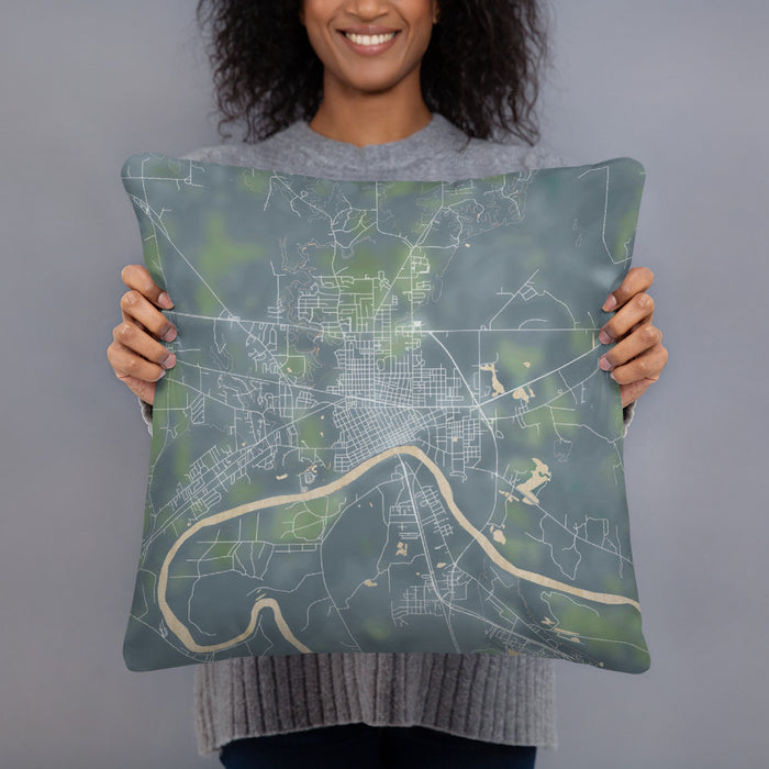 Person holding 18x18 Custom Selma Alabama Map Throw Pillow in Afternoon