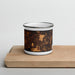 Front View Custom Selma Alabama Map Enamel Mug in Ember on Cutting Board