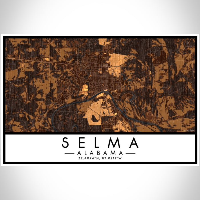 Selma Alabama Map Print Landscape Orientation in Ember Style With Shaded Background