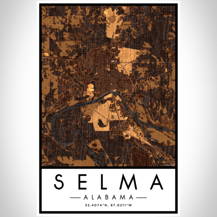 Selma Alabama Map Print Portrait Orientation in Ember Style With Shaded Background