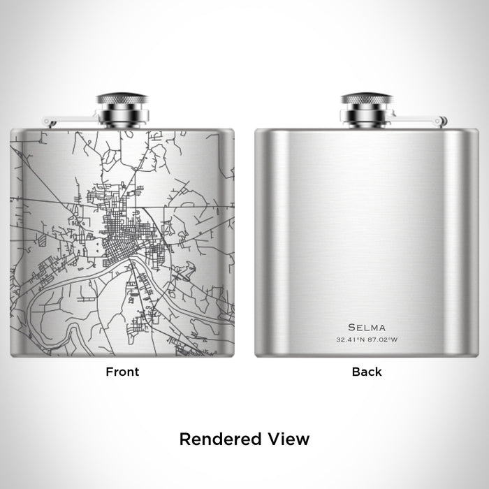 Rendered View of Selma Alabama Map Engraving on 6oz Stainless Steel Flask