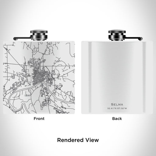 Rendered View of Selma Alabama Map Engraving on 6oz Stainless Steel Flask in White
