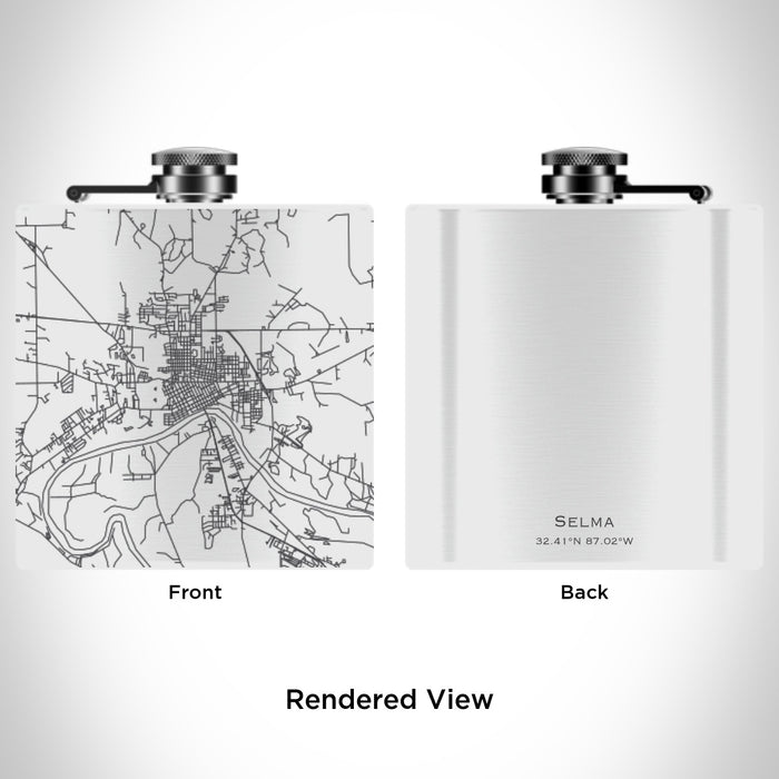 Rendered View of Selma Alabama Map Engraving on 6oz Stainless Steel Flask in White