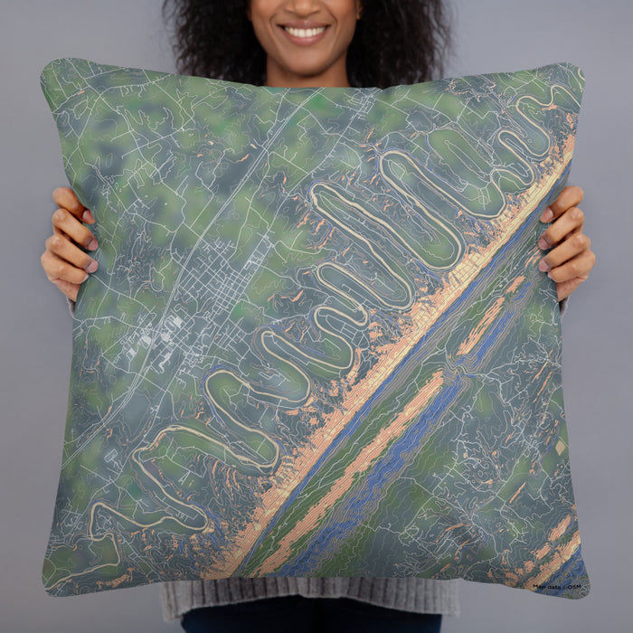 Person holding 22x22 Custom Seven Bends Virginia Map Throw Pillow in Afternoon