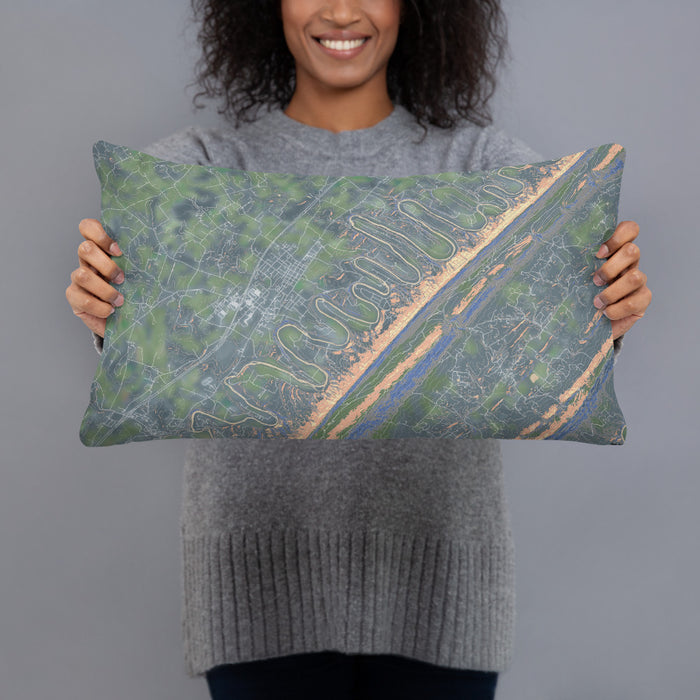 Person holding 20x12 Custom Seven Bends Virginia Map Throw Pillow in Afternoon