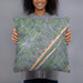 Person holding 18x18 Custom Seven Bends Virginia Map Throw Pillow in Afternoon